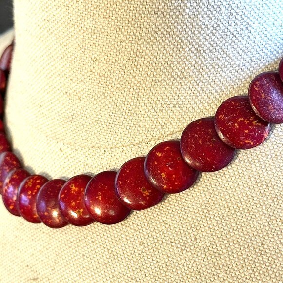 Vintage Red Glazed Bead Necklace, 18" Boho - Picture 4 of 6